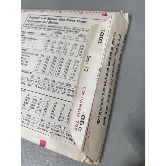 Simplicity 5392 1960s Sewing Pattern Size 12 Juniors  Dress Jumper Blouse CUT - Picture 6 of 7